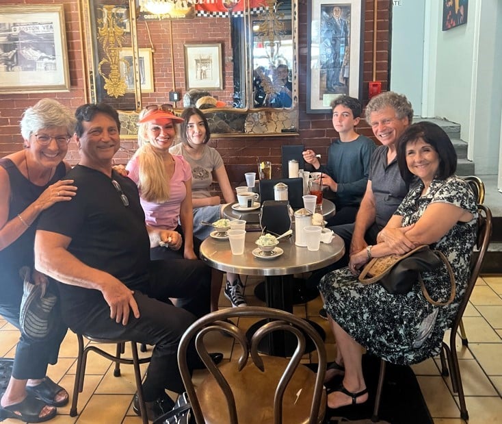 At Caffe Vittoria with Alex’s very first student Bernadette Orr; Tom and Rita Damigella, Alessandro and Virginia